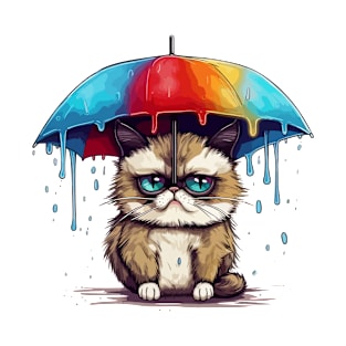 Cute anime kitty with a rainbow umbrella T-Shirt