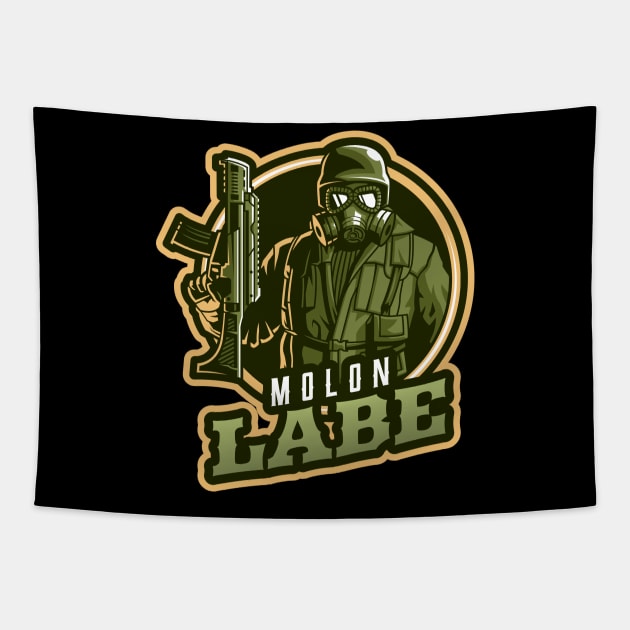 The Gas Mask Soldier With A Rifle Tapestry by Mega Tee Store