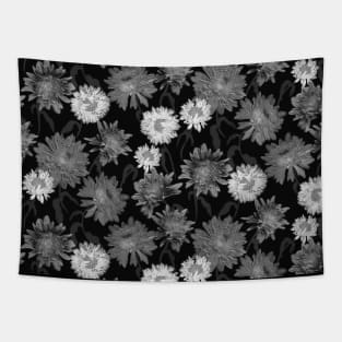 Pressed Pom Pom Black and White Flowers Tapestry