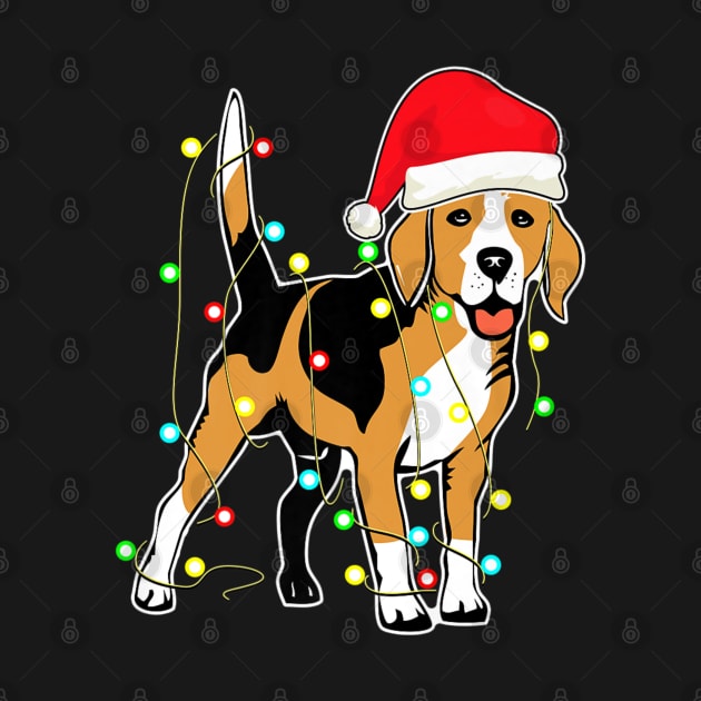 beagle christmas lights santa hat xmas by Mitsue Kersting