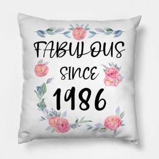 Women 35 Years Old Fabulous Since 1986 Flowers Pillow