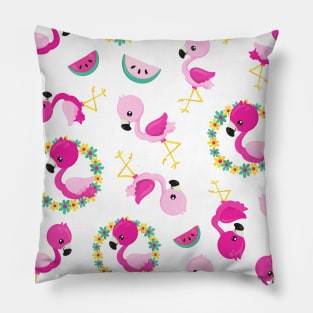 Tropical Pattern, Flamingos, Watermelons, Flowers Pillow