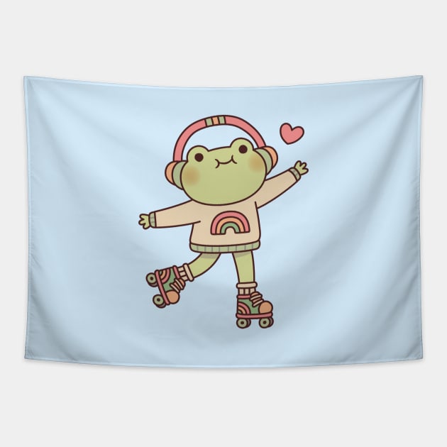 Cute Frog With Headphones And Roller Skates Tapestry by rustydoodle