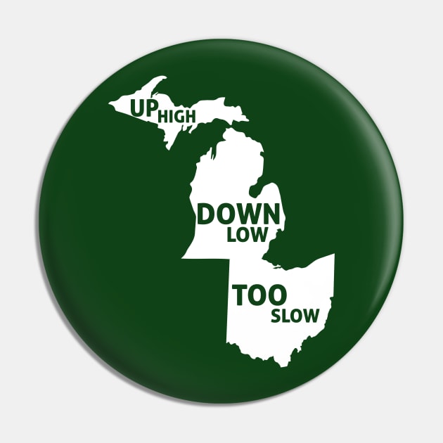 Up High Down Low Too Slow - White Pin by sadsquatch