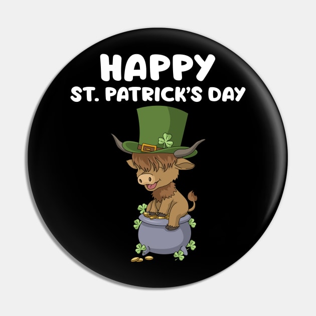 St. Patricks Day Gifts Shamrock Scottish Highland Cow Pin by PomegranatePower