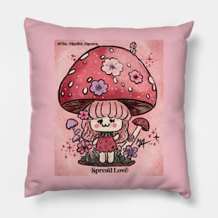 Chibi Pink Mushroom Toadstool - spread love like mushrooms spread spores Pillow