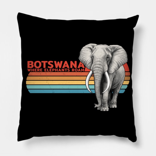 Elephant Botswana Vintage Sunset Pillow by NicGrayTees