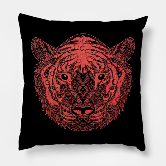 Abstract Red Water Tiger Head Pillow by Kylie Paul