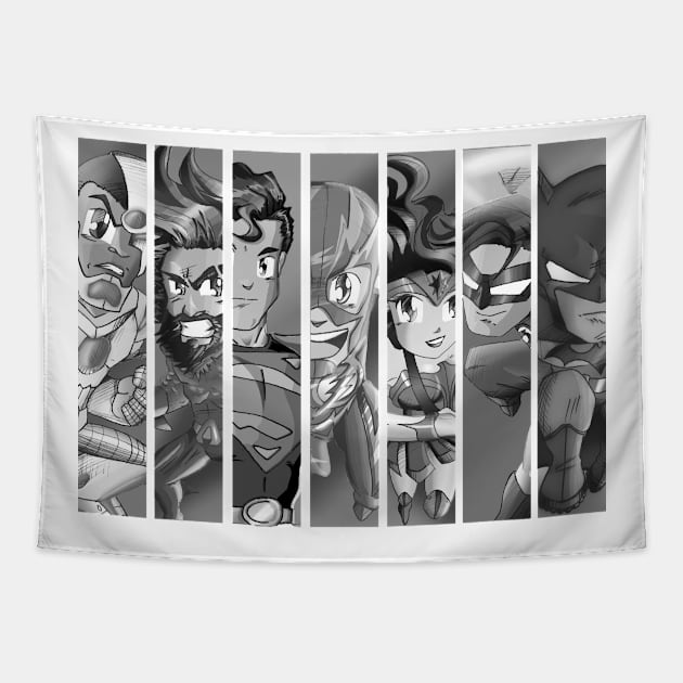 Team Justice (Black &White version) Tapestry by MorenoArtwork