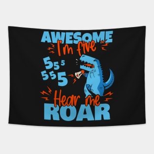 Kids I'm Five Hear Me Roar 5th Birthday Dinosaur graphic Tapestry