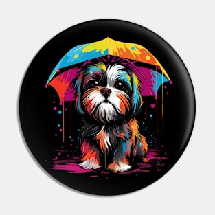 Shih Tzu Rainy Day With Umbrella Pin