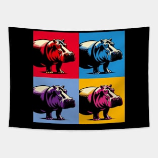 Colorful River Giant: Pop Art Hippopotamus Extravaganza Tapestry