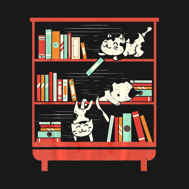 Funny Library Cat Lovers Book Fan Gift T-Shirt 4 Cat Readers by franzaled