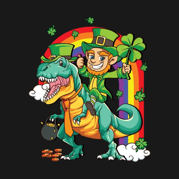 Leprechaun Riding T-Rex Dinosaur St Patricks Day by Alinutzi