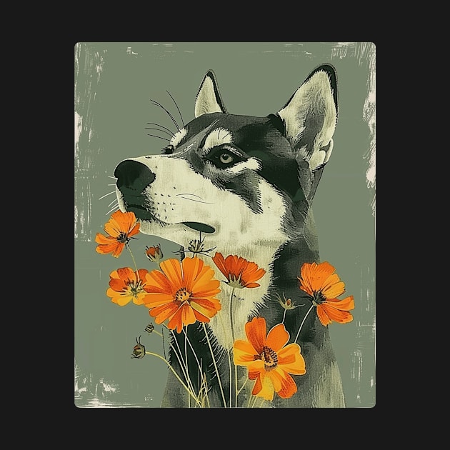 Husky Dog Flowers Photo Art Design For Dog Onwer by karishmamakeia