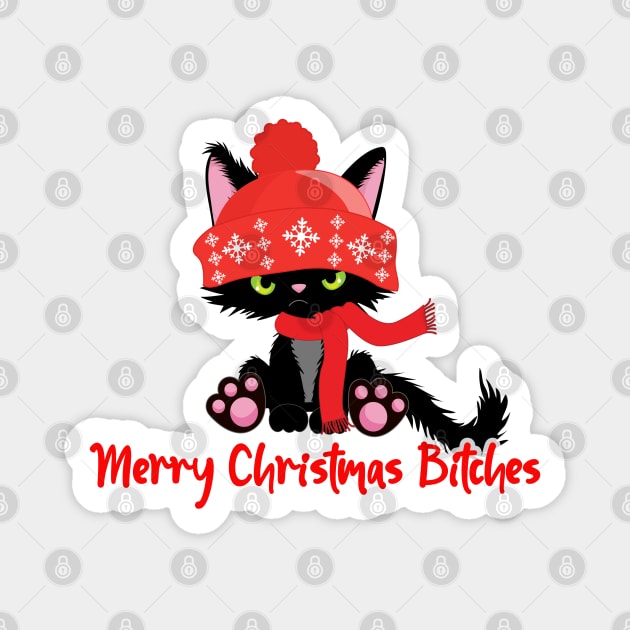 Merry Chrismas Bitches Cranky Cat Magnet by ThinkLMAO