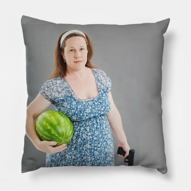 The art of Stock-like photos 1 - Lady protecting watermelon Pillow by Lukasking Tees