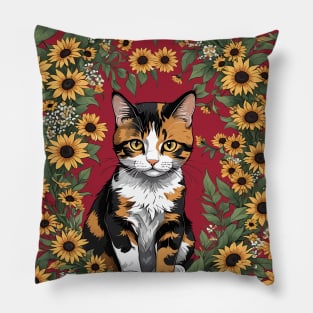 Maryland Calico Cat And Black Eyed Susan Flowers 3 Pillow