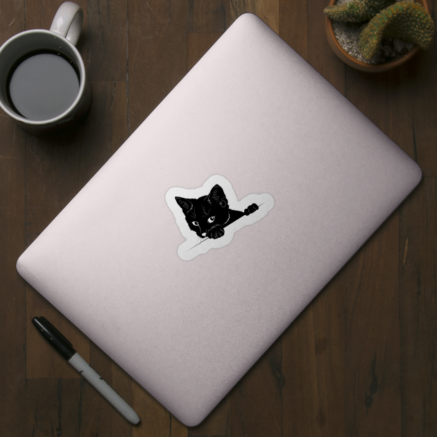 Black Cat Peeking - Black Cat - Sticker