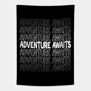 Adventure Awaits Repeat Text White Tapestry