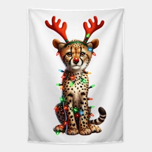 Christmas Red Nose Leopard Tapestry