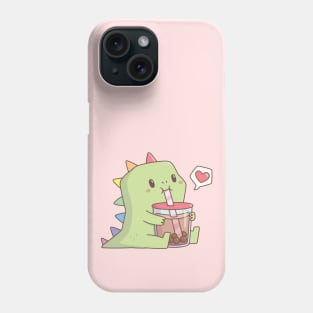 Cute Dinosaur with Rainbow Spikes Loves Bubble Tea Phone Case