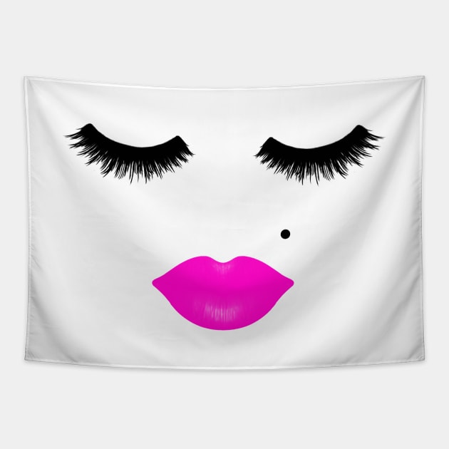 Lips and Eyelashes with Beauty Mark Pink Tapestry by julieerindesigns