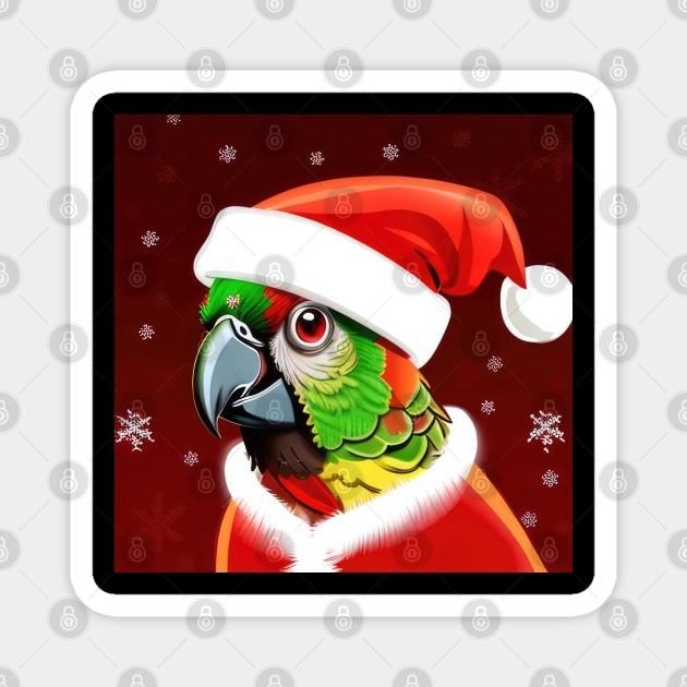 Adorable Green Cheeked Conure Santa Hat Suit Christmas Magnet by Jim N Em Designs