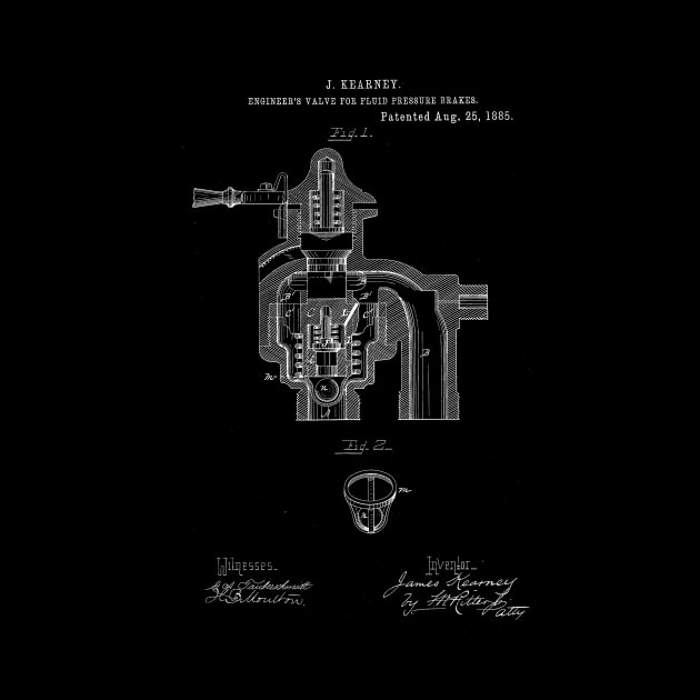 Engineer’s Valve for Fluid Pressure Brakes Vintage Patent Hand Drawing by TheYoungDesigns