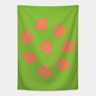 SEASHELLS Scattered Tropical Scallop Clam Shells Undersea OceanSea Life in Hot Pink Yellow and Green - UnBlink Studio by Jackie Tahara Tapestry