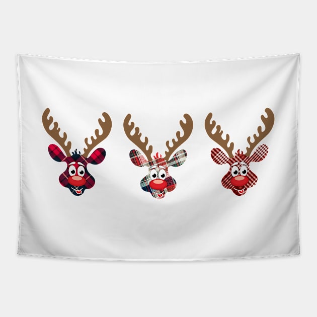 Christmas Tartan Reindeer Smiling Rudolph Tapestry by 4U2NV-LDN