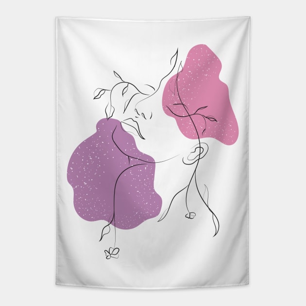 Lady Floral Abstract Sketch | Positivity Tapestry by Art by Ergate