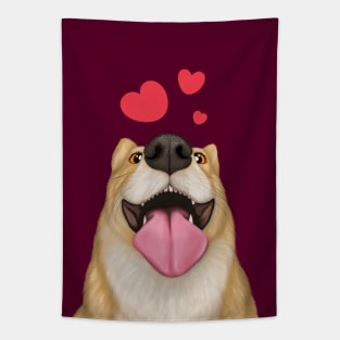 Corgi love - goofy dog portrait illustrated Tapestry