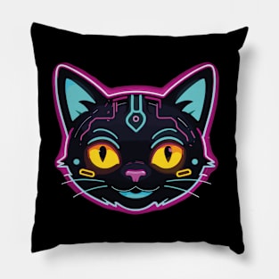 neon cyberpunk cat graphic Pillow