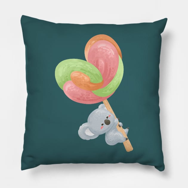 Koala Hanging on a Hearty Shape Lollipop Pillow by Khotekmei