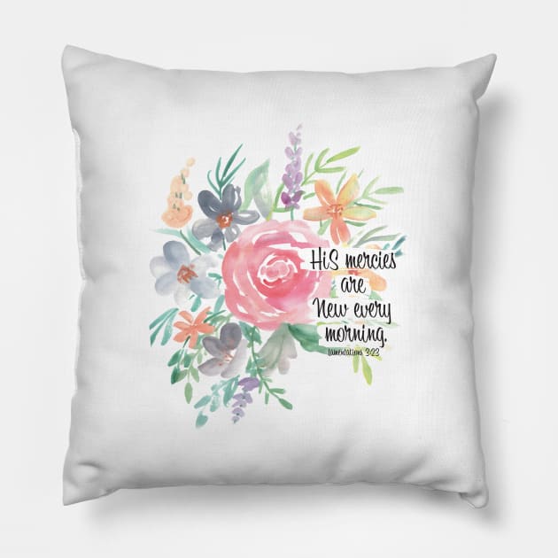 His mercies are new every morning | Watercolor Floral Pillow by Harpleydesign