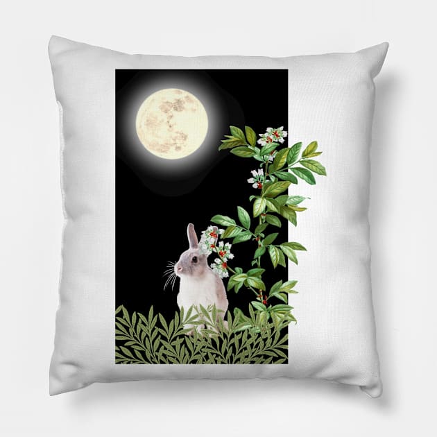 Night Rabbit Under Wild Blueberry Pillow by Bluepress