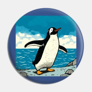Happy Penguin jumping out of the ocean and shaking water from its feathers Pin