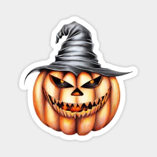 Vintage halloween pumpkin with witch hat Magnet