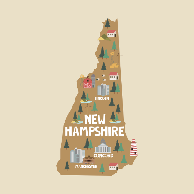 New Hampshire USA State Illustrated Map by JunkyDotCom