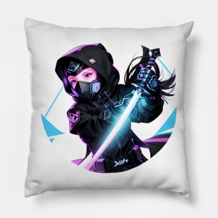 Female ninja manga samurai  katana design Pillow