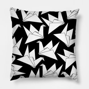 Origami Crane Black Pillow