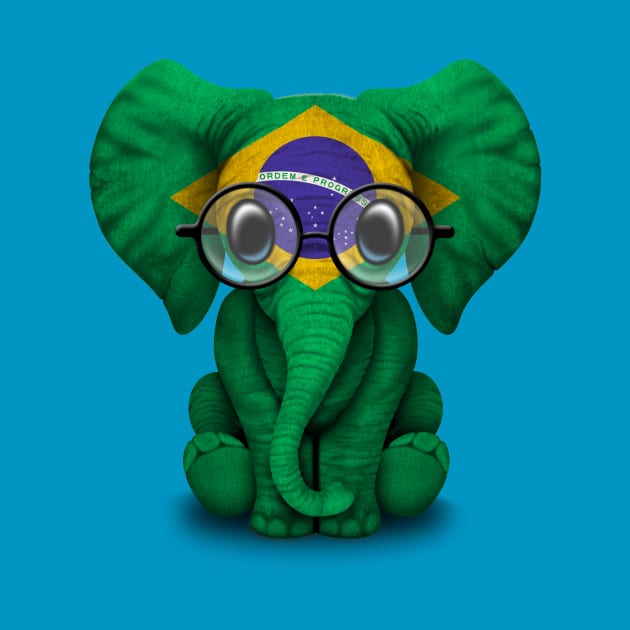 Baby Elephant with Glasses and Brazilian Flag by jeffbartels