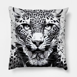 Leopard Jaguar Wild Nature Illustration Line Epic Illustration Line Art Pillow