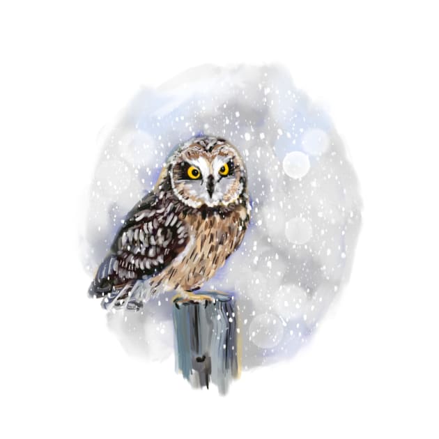 Short eared owl in the snow by Orangerinka