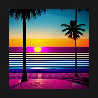 RetroWave 80s Sunset Beach 22 T-Shirt