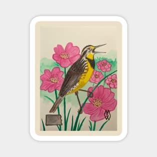 North Dakota state bird and flower, the meadowlark and wild prairie rose Magnet