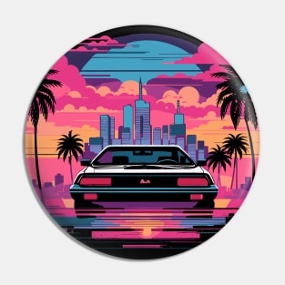 Synthwave Cityscape with Car Pin