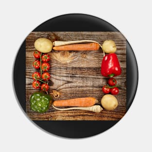 Vegetables frame on wooden board Pin