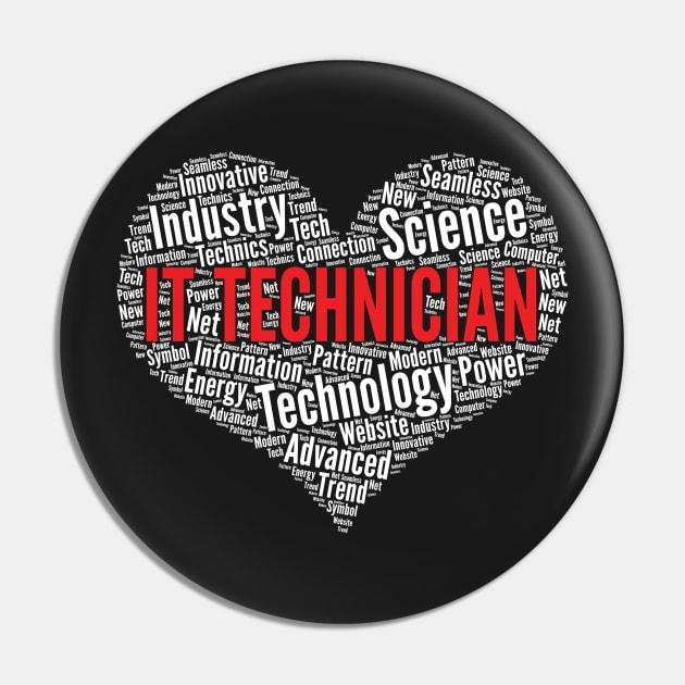 IT technician Heart Shape Word Cloud Design product Pin by theodoros20